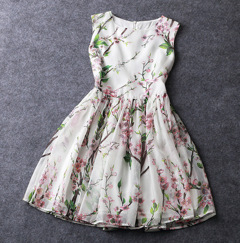 Peach Printed Organza Cultivate One's Morality Dress on Luulla