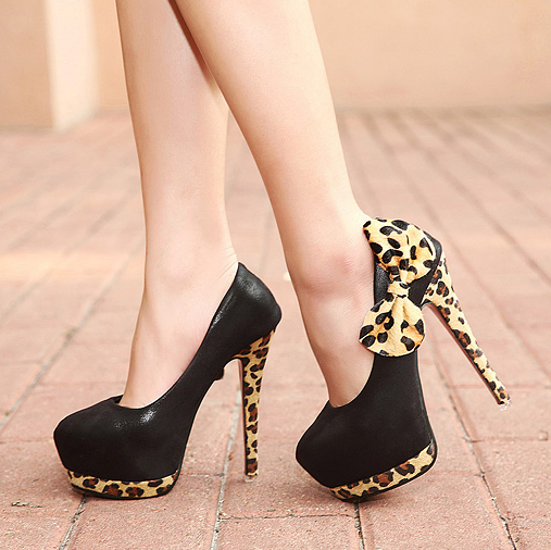 Sexy Leopard Suede Rounded Head High Heels on Luulla